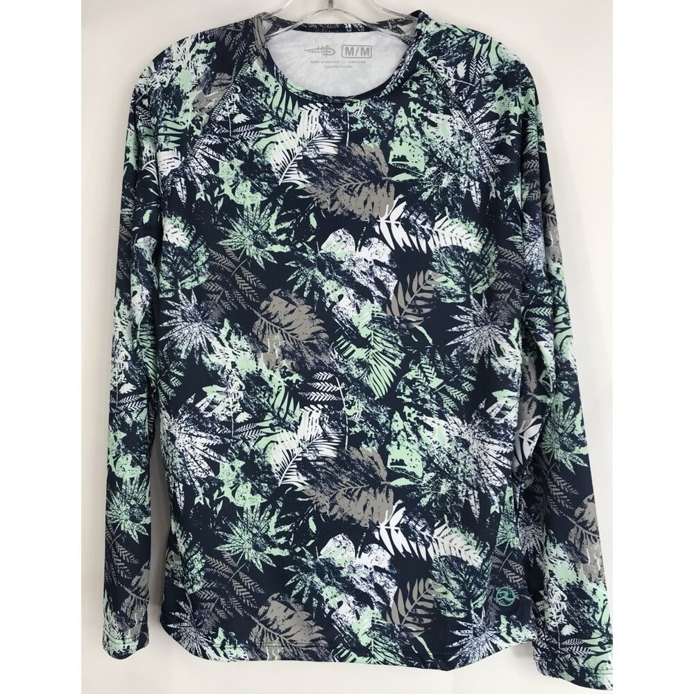 Reel Life Shirt Women’s Size Medium Tropical Beach Blue Green Long Sleeve
